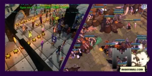 OSRS and Albion Online split screen, maenmiu logo