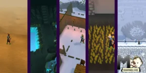 different places where you can suicide your character in Old School Runescape split image, maenmiu logo