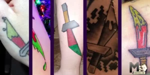 Old School RuneScape Dragon dagger tattoos split screen, maenmiu logo