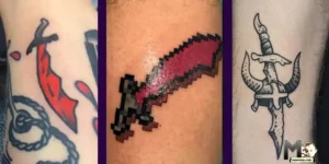 OSRS dragon scimitar tattoos split screen, Old school RuneScape inspired tattoos, maenmiu logo