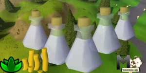 OSRS herblore potions, gp, maenmiu logo