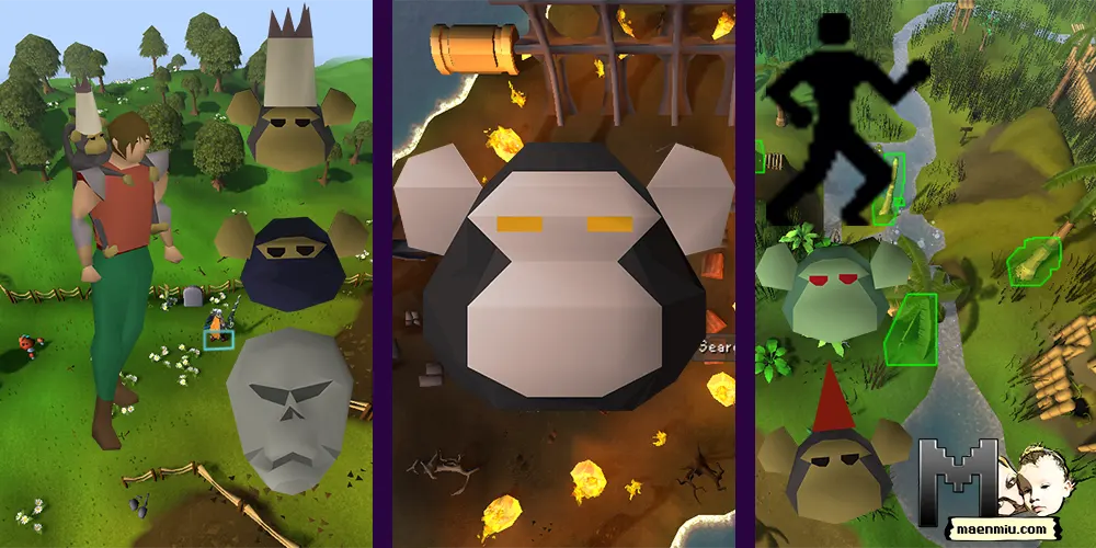 OSRS Monkey backpack versions and important locations split screen