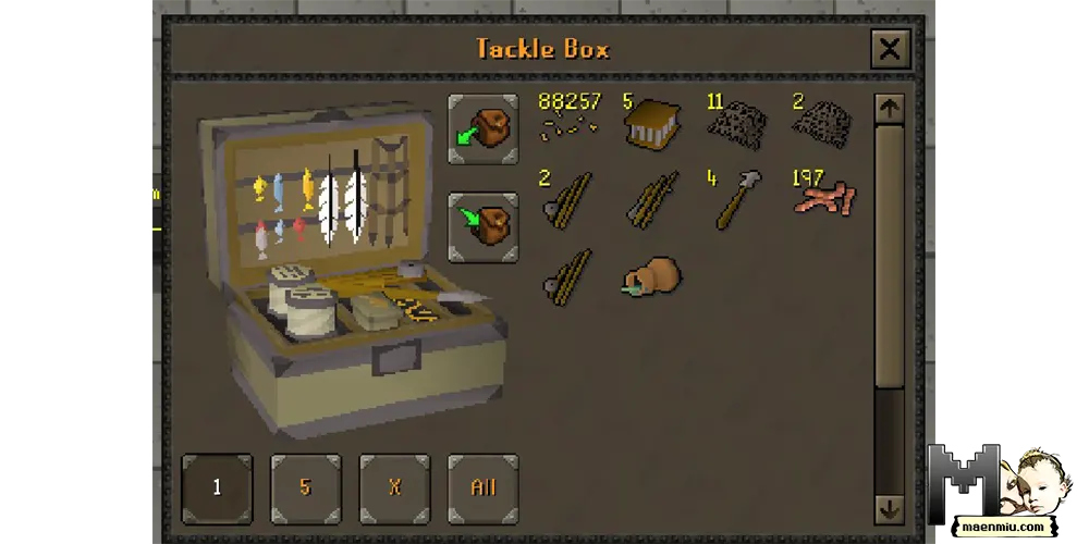 OSRS bank slot saving item, tackle box, maenmiu logo