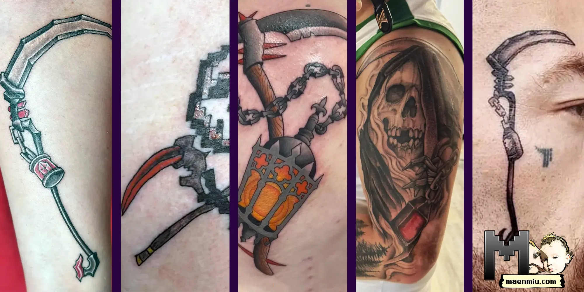 OSRS tattoos, OSRS weapon tattoo, Scythe of Vitur tattoo, maenmiu logo