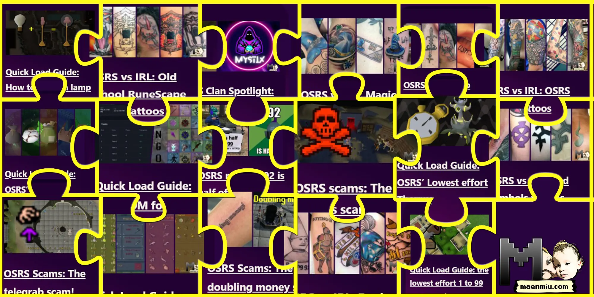 OSRS maenmiu all posts cover puzzle split image, maenmiu logo